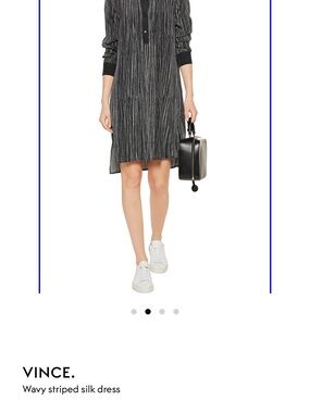 Vince Black and White Wavy-Striped Silk Shirt Dress
